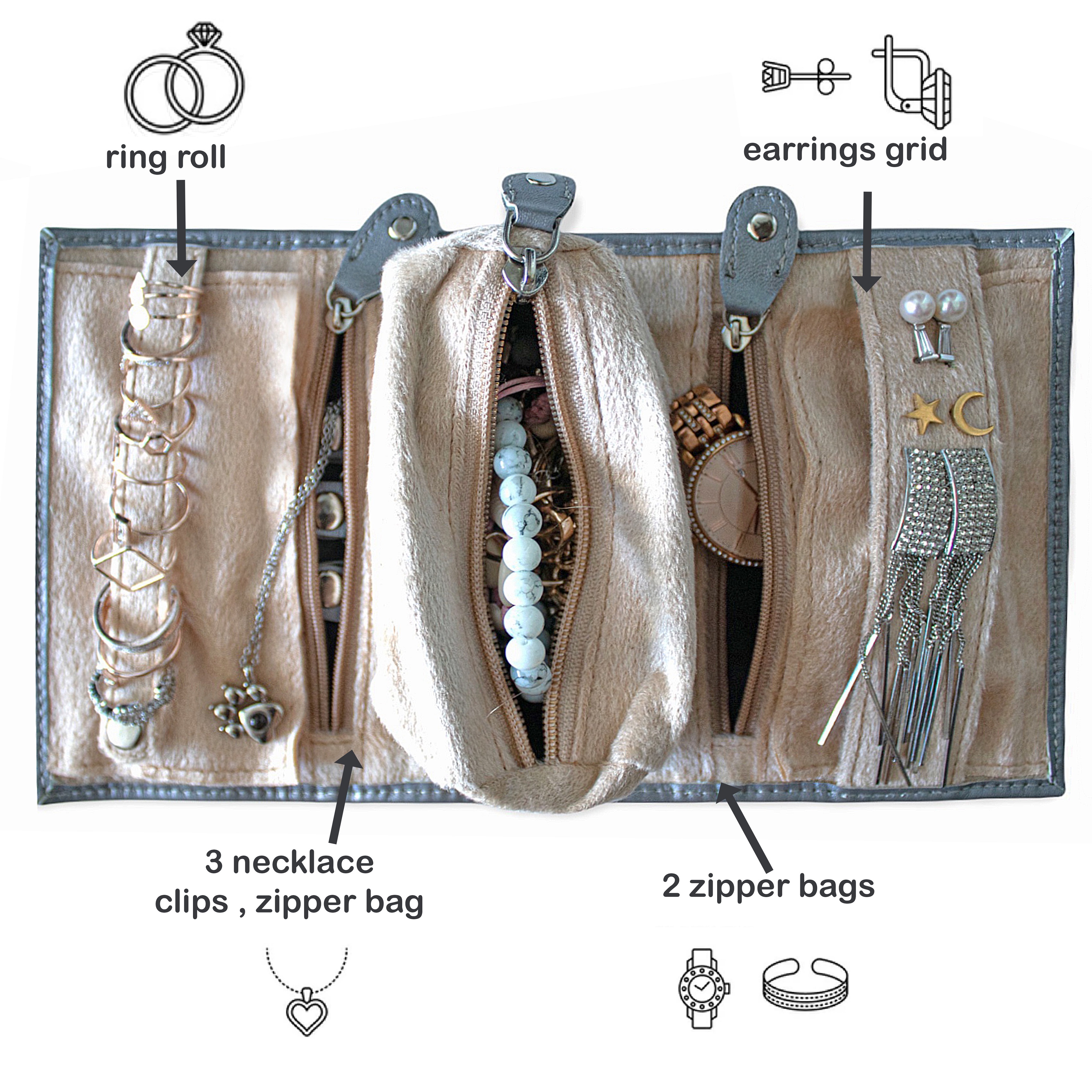Ingear Jewelry Organizer Roll Bag for Women Girls Jewelry Box Organizer Bracelet Holder Earring Holder Organizer Jewelry Travel Organizer Clutch